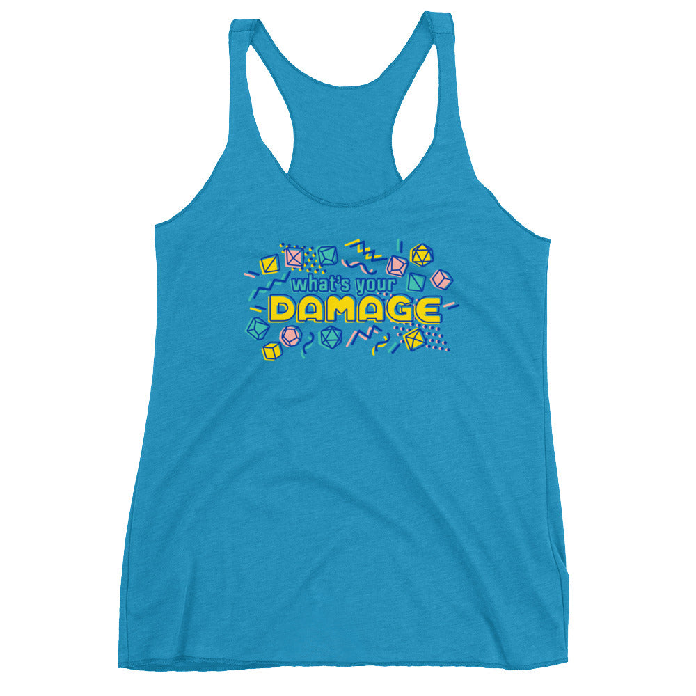 What's Your Damage Women's Racerback Tank - Geeky merchandise for people who play D&D - Merch to wear and cute accessories and stationery Paola's Pixels