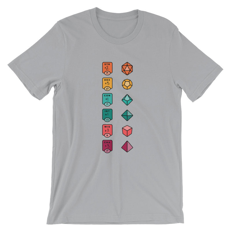 Colorful Character Sheet shirt - Geeky merchandise for people who play D&D - Merch to wear and cute accessories and stationery Paola&