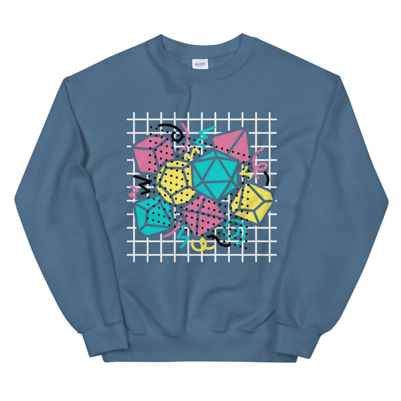 90s Dice Sweatshirt Dark Version - Geeky merchandise for people who play D&D - Merch to wear and cute accessories and stationery Paola&