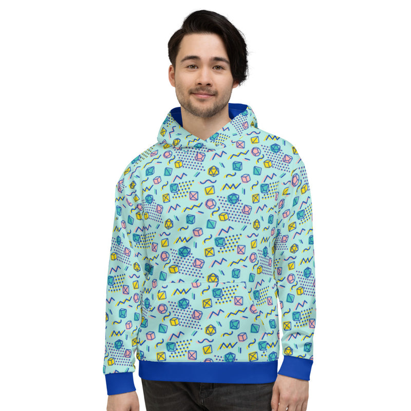 90s Dice Hoodie - Geeky merchandise for people who play D&D - Merch to wear and cute accessories and stationery Paola&