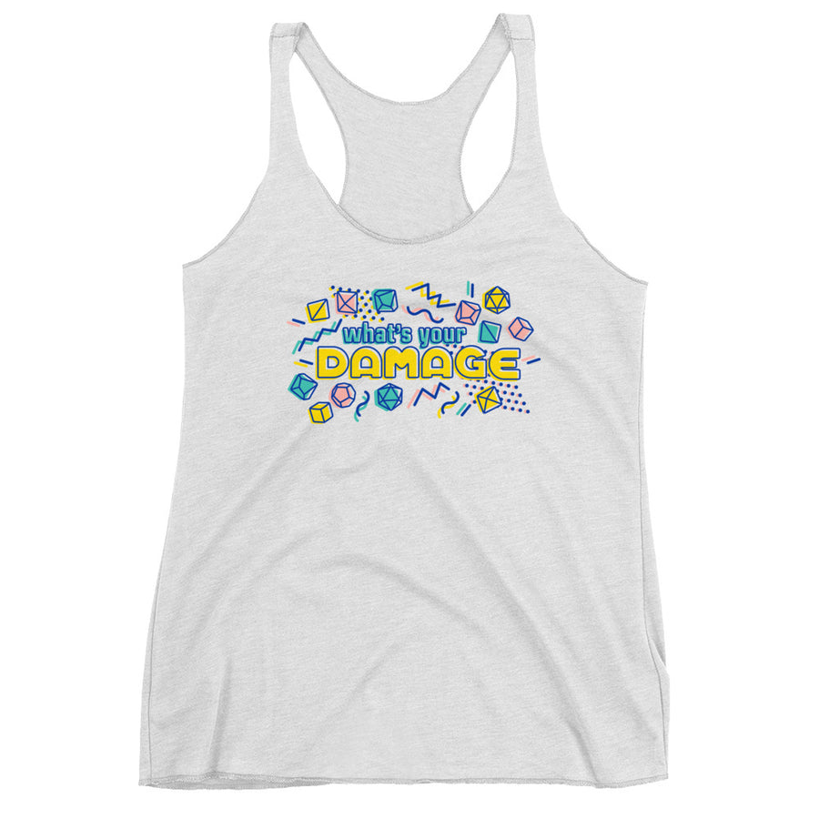 What's Your Damage Women's Racerback Tank - Geeky merchandise for people who play D&D - Merch to wear and cute accessories and stationery Paola's Pixels
