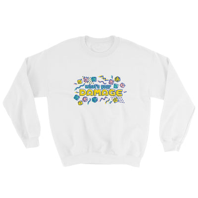 What's Your Damage Sweatshirt - Geeky merchandise for people who play D&D - Merch to wear and cute accessories and stationery Paola's Pixels