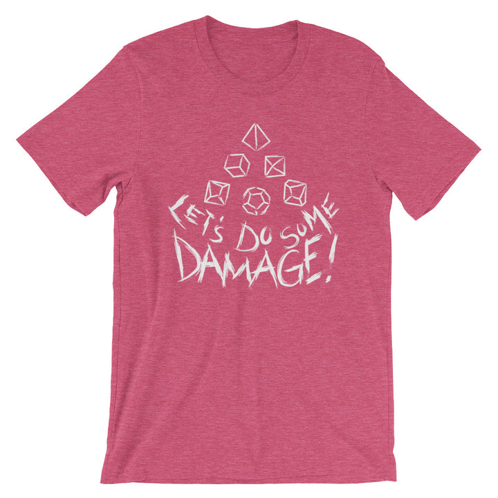 White Let's Do Some Damage Shirt - Geeky merchandise for people who play D&D - Merch to wear and cute accessories and stationery Paola's Pixels