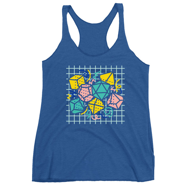 90s Dice Women's Racerback Tank Light Version - Geeky merchandise for people who play D&D - Merch to wear and cute accessories and stationery Paola's Pixels