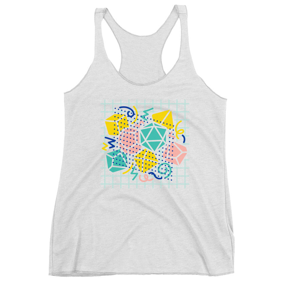 90s Dice Women's Racerback Tank Light Version - Geeky merchandise for people who play D&D - Merch to wear and cute accessories and stationery Paola's Pixels