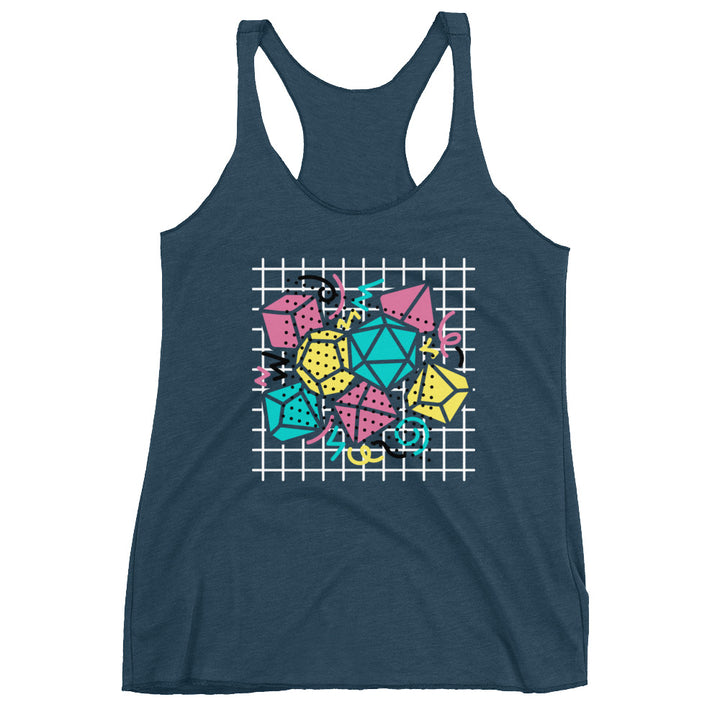 90s Dice Women's Racerback Tank Dark Version - Geeky merchandise for people who play D&D - Merch to wear and cute accessories and stationery Paola's Pixels