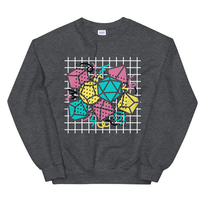 90s Dice Sweatshirt Dark Version - Geeky merchandise for people who play D&D - Merch to wear and cute accessories and stationery Paola's Pixels