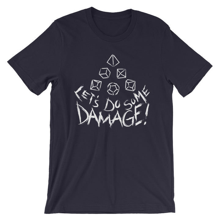 White Let's Do Some Damage Shirt - Geeky merchandise for people who play D&D - Merch to wear and cute accessories and stationery Paola's Pixels