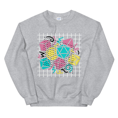 90s Dice Sweatshirt Dark Version - Geeky merchandise for people who play D&D - Merch to wear and cute accessories and stationery Paola's Pixels