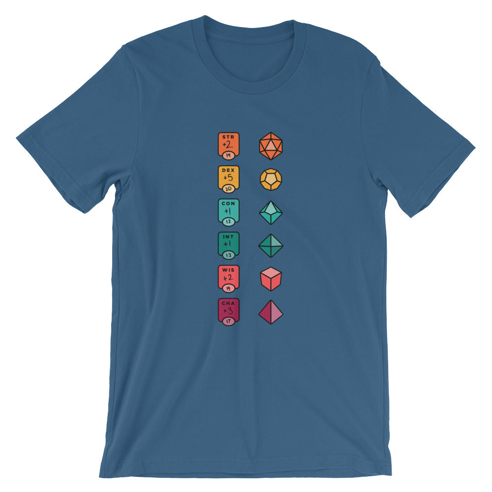 Colorful Character Sheet shirt - Geeky merchandise for people who play D&D - Merch to wear and cute accessories and stationery Paola's Pixels