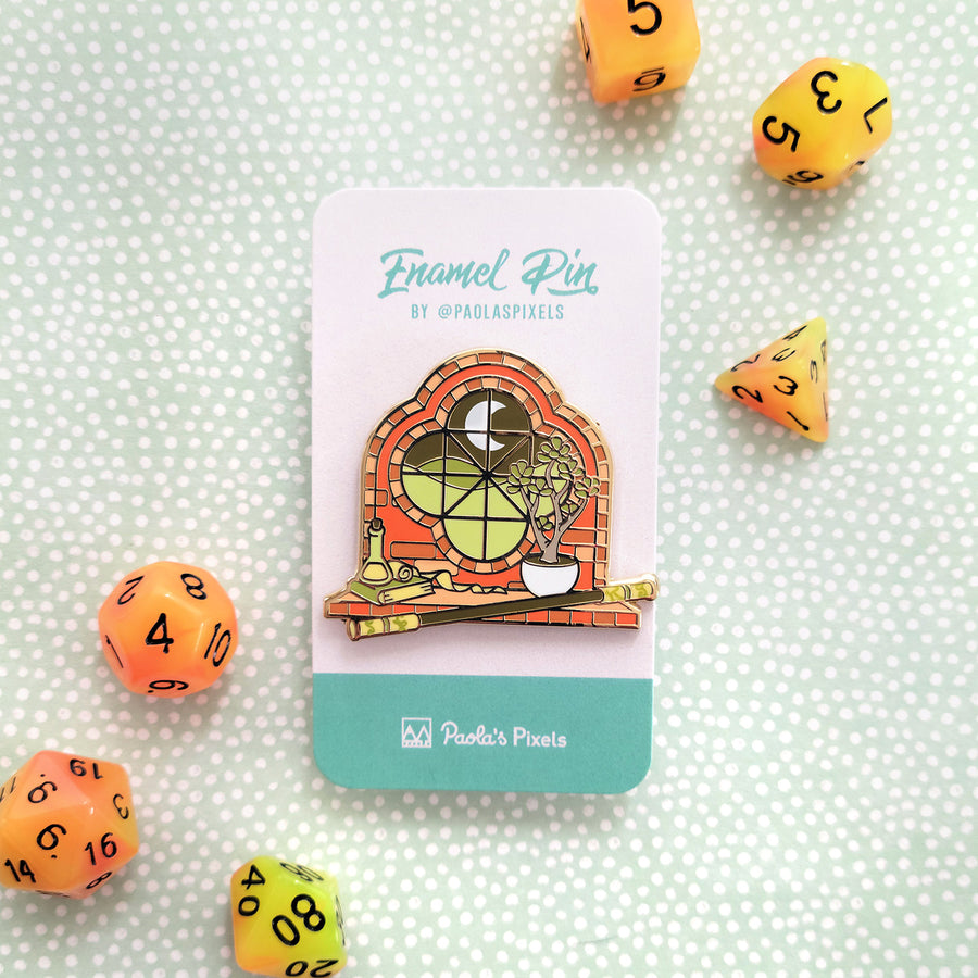 The Monk Window Pin - Geeky merchandise for people who play D&D - Merch to wear and cute accessories and stationery Paola's Pixels