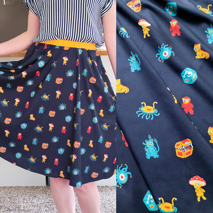 Monster Minis Midi Skirt - Geeky merchandise for people who play D&D - Merch to wear and cute accessories and stationery Paola's Pixels
