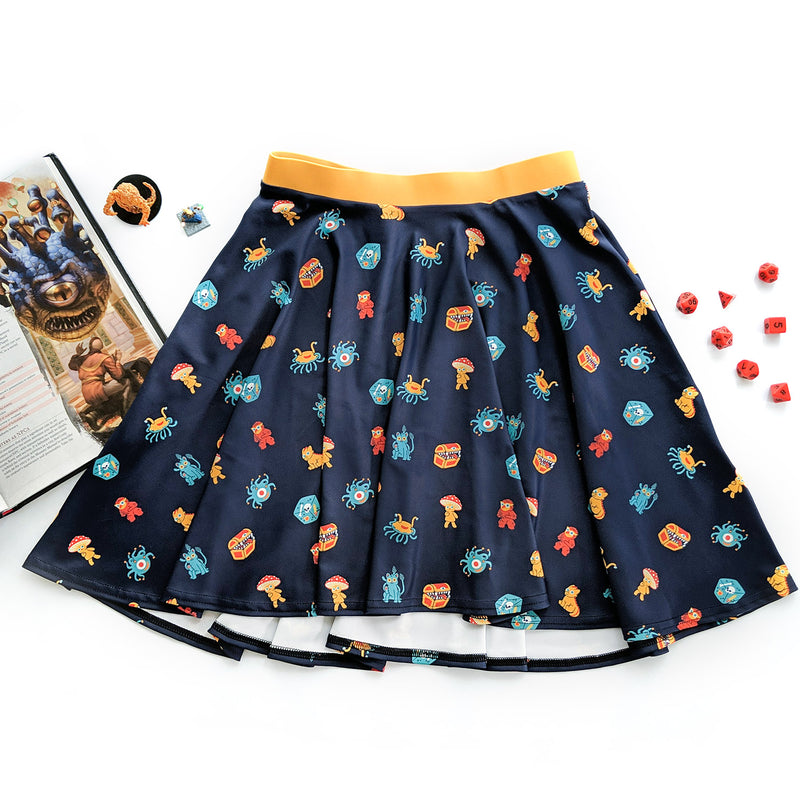 Monster Minis Skater Skirt - Geeky merchandise for people who play D&D - Merch to wear and cute accessories and stationery Paola&