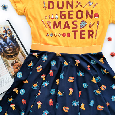 Monster Minis Skater Skirt - Geeky merchandise for people who play D&D - Merch to wear and cute accessories and stationery Paola's Pixels