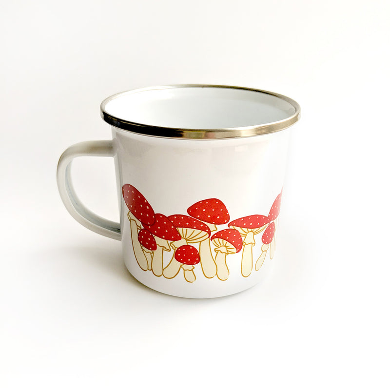 Mushrooms Enamel Mug - Geeky merchandise for people who play D&D - Merch to wear and cute accessories and stationery Paola&