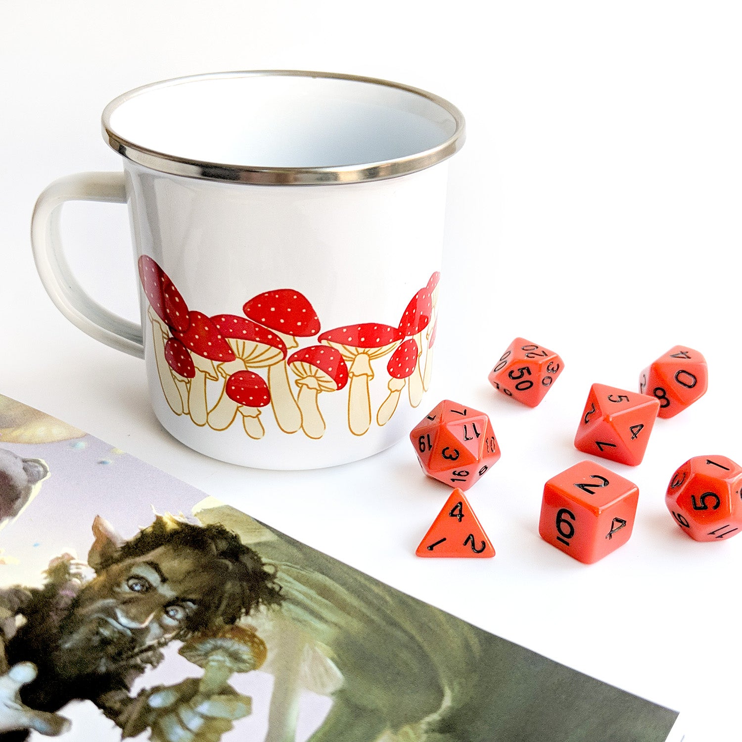 Mushrooms Enamel Mug - Geeky merchandise for people who play D&D - Merch to wear and cute accessories and stationery Paola's Pixels