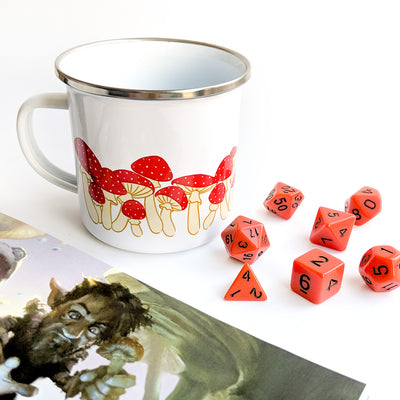 Mushrooms Enamel Mug - Geeky merchandise for people who play D&D - Merch to wear and cute accessories and stationery Paola's Pixels
