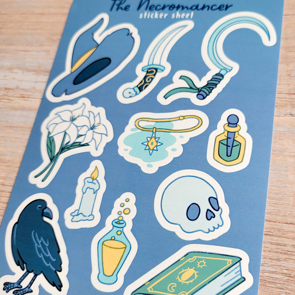 Necromancer Sticker Sheet - Geeky merchandise for people who play D&D - Merch to wear and cute accessories and stationery Paola's Pixels