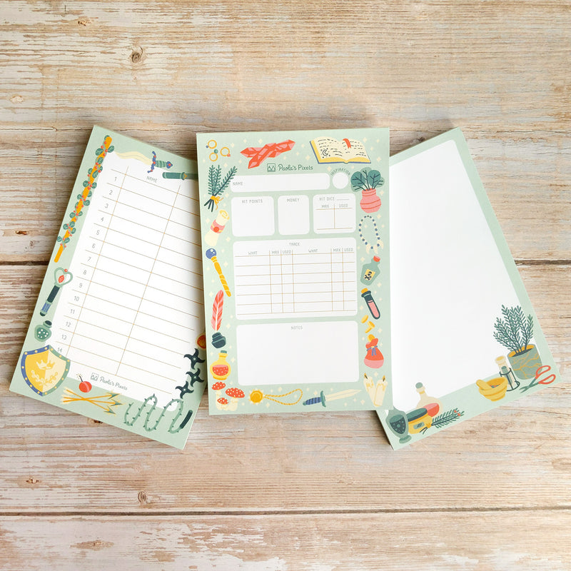 Minty RPG Initiative Pad - Geeky merchandise for people who play D&D - Merch to wear and cute accessories and stationery Paola&