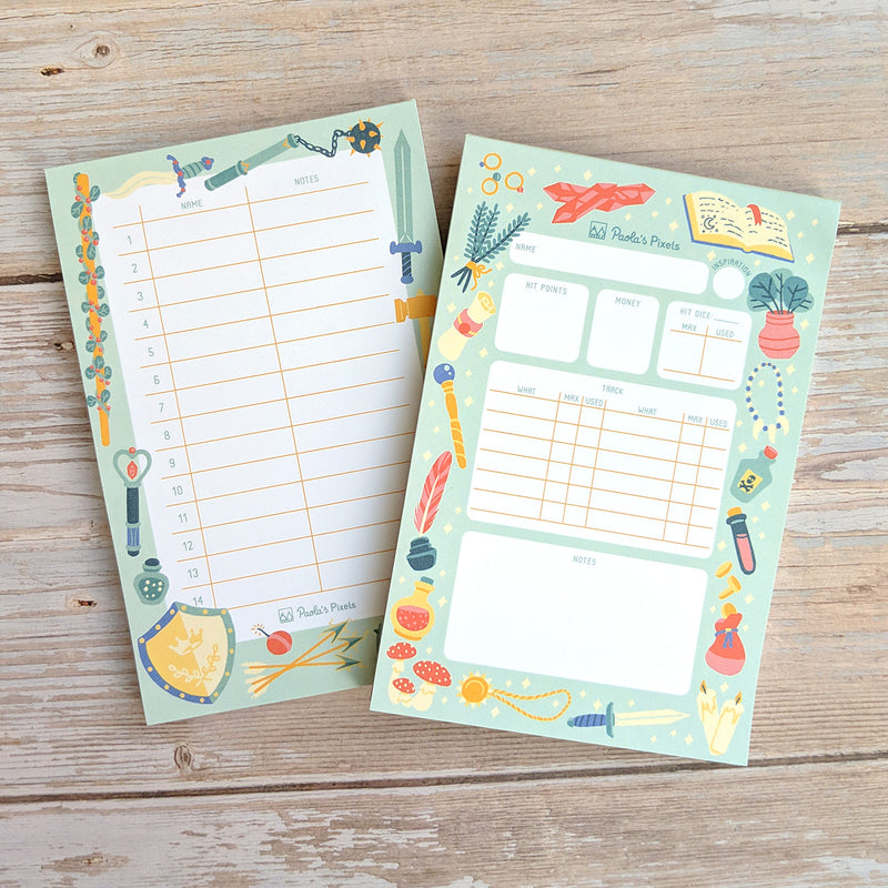 Minty RPG Initiative Pad - Geeky merchandise for people who play D&D - Merch to wear and cute accessories and stationery Paola&