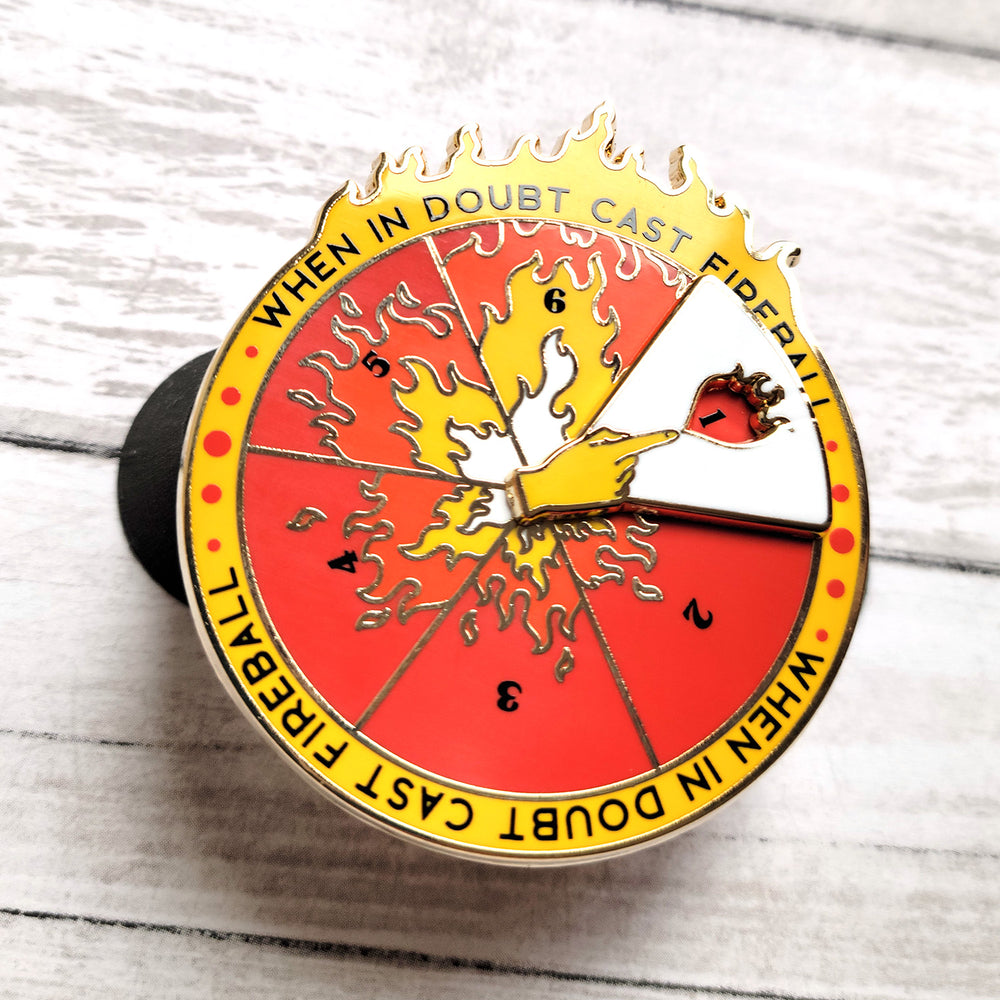 Fireball Spinner Pin - Geeky merchandise for people who play D&D - Merch to wear and cute accessories and stationery Paola's Pixels