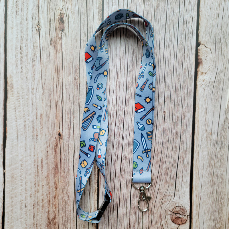 Tabletop Items Lanyard - Geeky merchandise for people who play D&D - Merch to wear and cute accessories and stationery Paola&