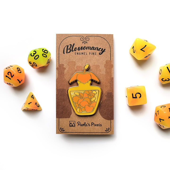 Seconds Sale! Orange Hibiscus Potion Enamel Pin - Geeky merchandise for people who play D&D - Merch to wear and cute accessories and stationery Paola's Pixels