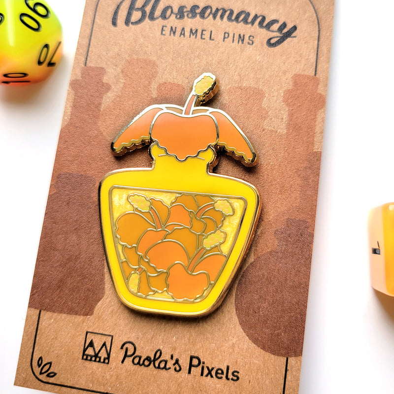 Orange Hibiscus Potion Enamel Pin - Geeky merchandise for people who play D&D - Merch to wear and cute accessories and stationery Paola&