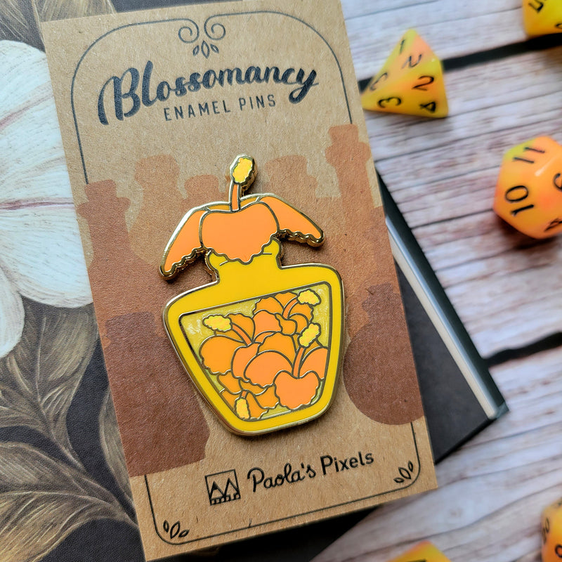 Orange Hibiscus Potion Enamel Pin - Geeky merchandise for people who play D&D - Merch to wear and cute accessories and stationery Paola&