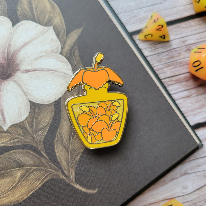 Orange Hibiscus Potion Enamel Pin - Geeky merchandise for people who play D&D - Merch to wear and cute accessories and stationery Paola&