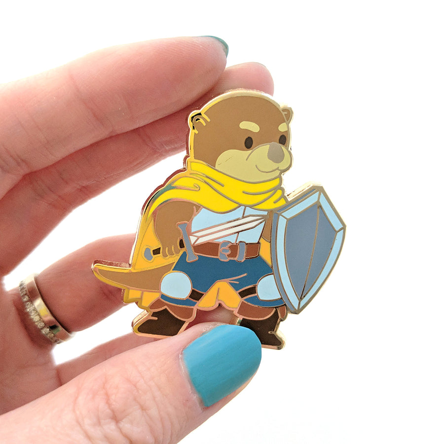 Seconds sale! Otter Fighter Enamel Pin - Geeky merchandise for people who play D&D - Merch to wear and cute accessories and stationery Paola's Pixels