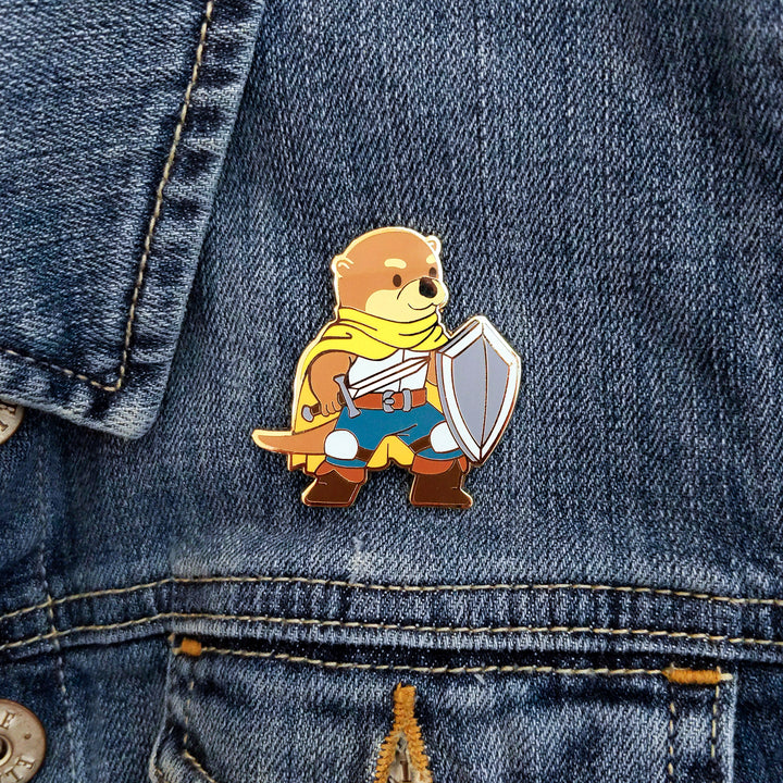 Seconds sale! Otter Fighter Enamel Pin - Geeky merchandise for people who play D&D - Merch to wear and cute accessories and stationery Paola's Pixels