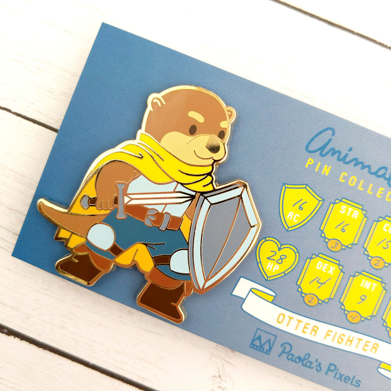 Otter Fighter Enamel Pin - Geeky merchandise for people who play D&D - Merch to wear and cute accessories and stationery Paola&