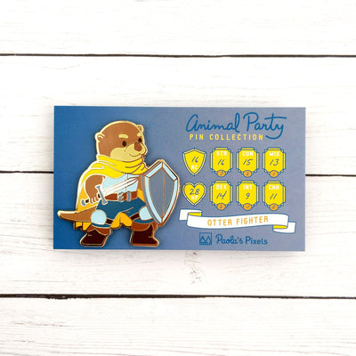 Otter Fighter Enamel Pin - Geeky merchandise for people who play D&D - Merch to wear and cute accessories and stationery Paola's Pixels