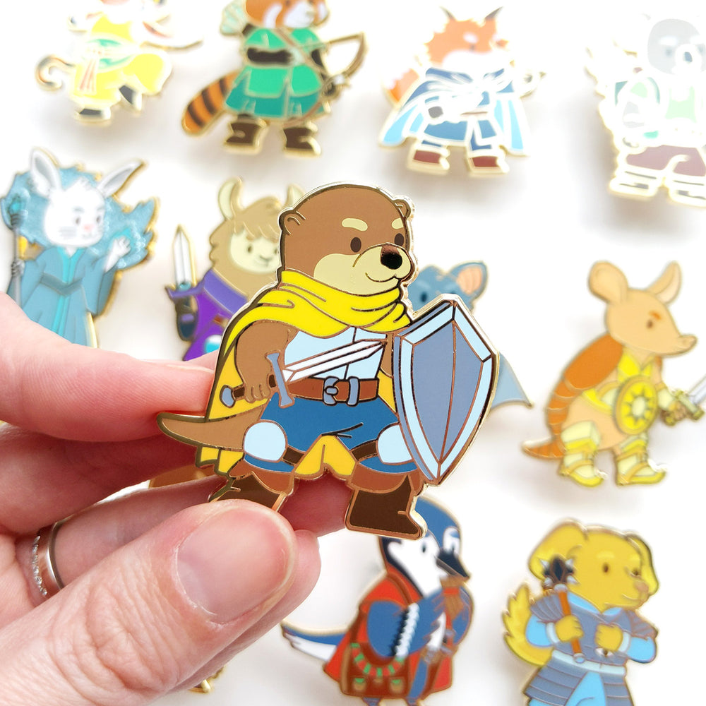 Otter Fighter Enamel Pin - Geeky merchandise for people who play D&D - Merch to wear and cute accessories and stationery Paola's Pixels