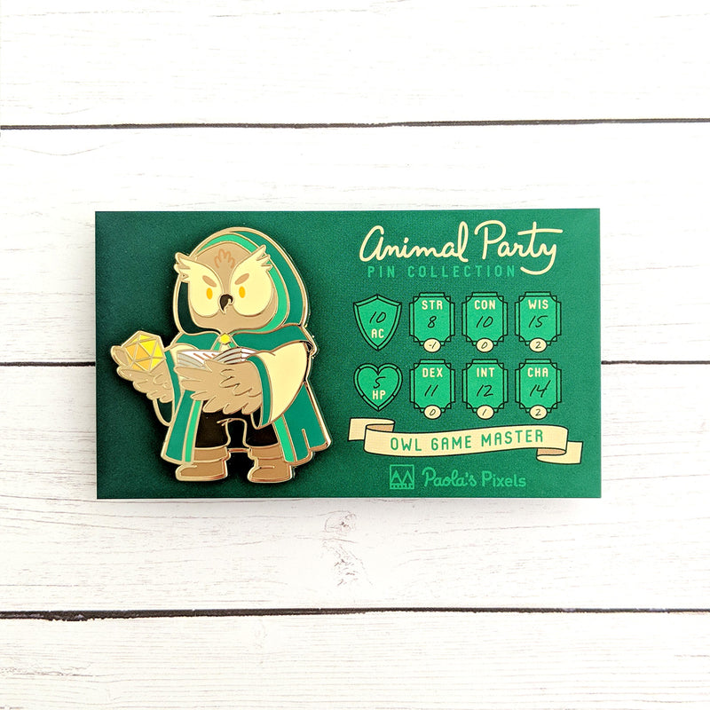 Owl Game Master Enamel Pin - Geeky merchandise for people who play D&D - Merch to wear and cute accessories and stationery Paola&