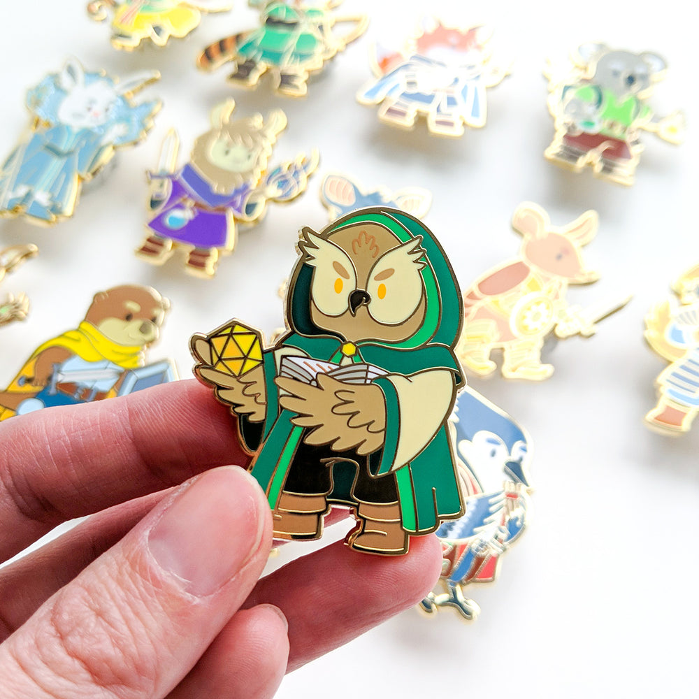 Owl Game Master Enamel Pin - Geeky merchandise for people who play D&D - Merch to wear and cute accessories and stationery Paola's Pixels