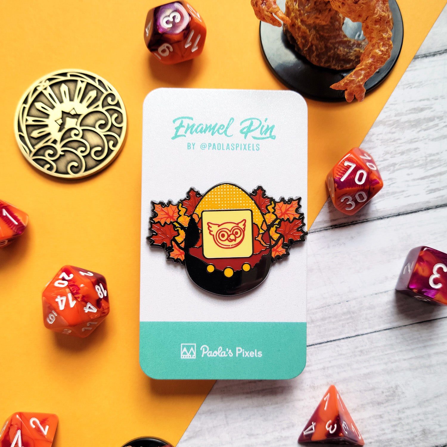 Owlbear Tamagotchi Pin - Geeky merchandise for people who play D&D - Merch to wear and cute accessories and stationery Paola's Pixels