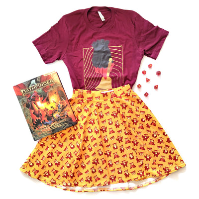 Owlbear Skater Skirt - Geeky merchandise for people who play D&D - Merch to wear and cute accessories and stationery Paola's Pixels