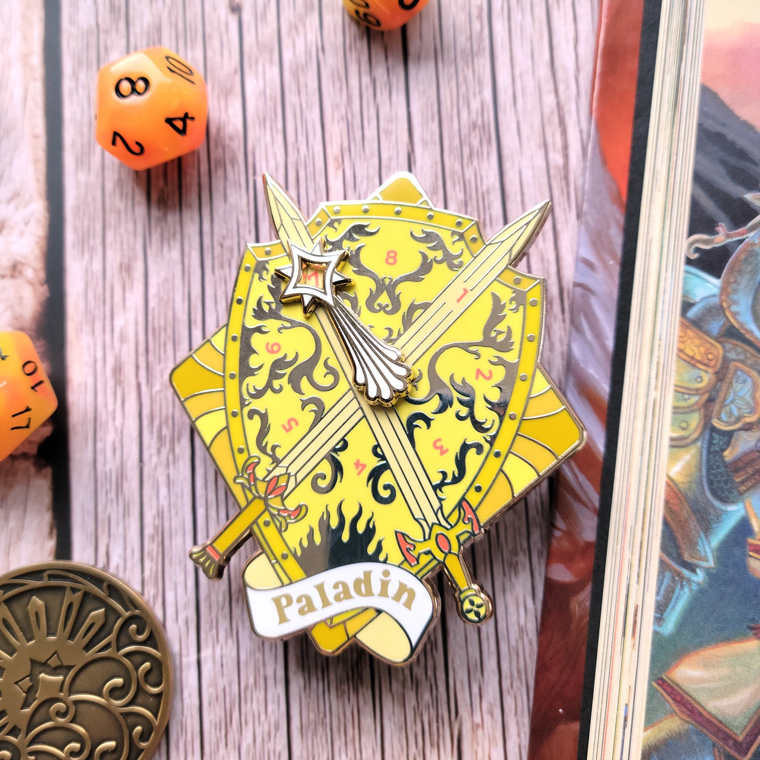 Paladin Divine Smite Spinner Enamel Pin - Geeky merchandise for people who play D&D - Merch to wear and cute accessories and stationery Paola's Pixels