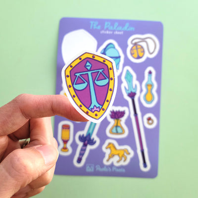 The Paladin Sticker Sheet - Geeky merchandise for people who play D&D - Merch to wear and cute accessories and stationery Paola's Pixels