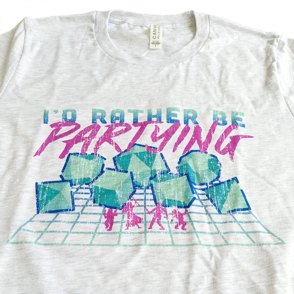I'd Rather Be Partying Shirt - Geeky merchandise for people who play D&D - Merch to wear and cute accessories and stationery Paola's Pixels