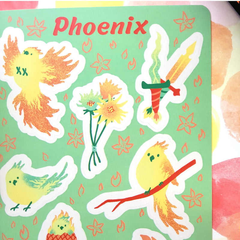 Phoenix Sticker Sheet - Geeky merchandise for people who play D&D - Merch to wear and cute accessories and stationery Paola&