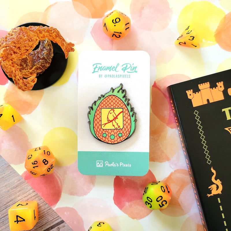 Phoenix Tamagotchi Pin - Geeky merchandise for people who play D&D - Merch to wear and cute accessories and stationery Paola&