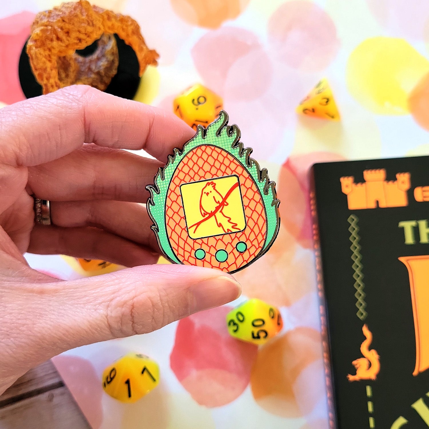 Phoenix Tamagotchi Pin - Geeky merchandise for people who play D&D - Merch to wear and cute accessories and stationery Paola's Pixels
