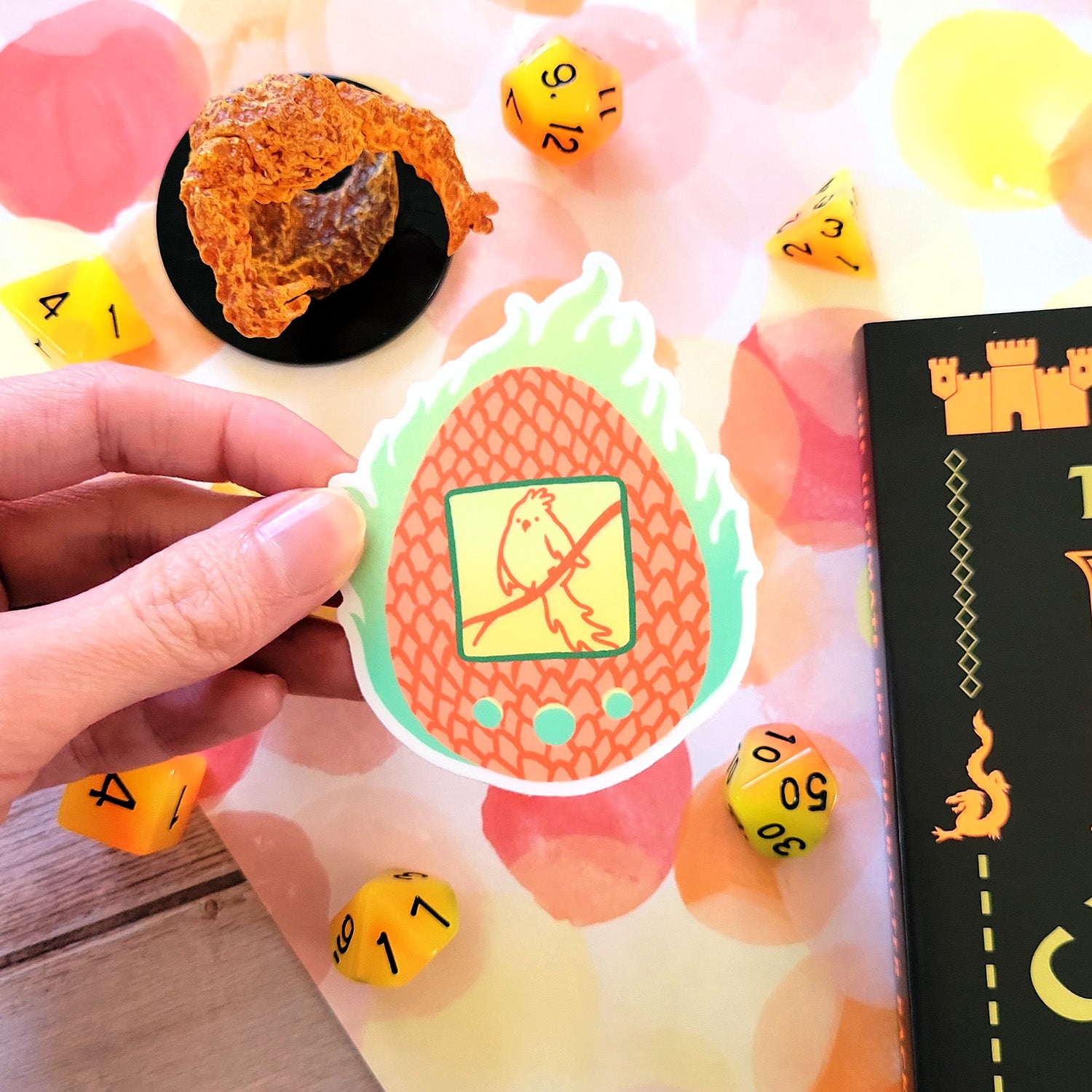 Phoenix Tamagotchi Sticker - Geeky merchandise for people who play D&D - Merch to wear and cute accessories and stationery Paola's Pixels