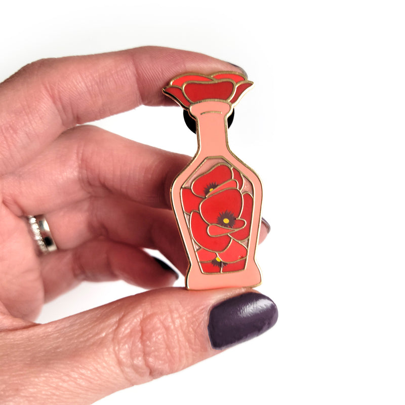 Seconds Sale! Red Poppy Potion Enamel Pin - Geeky merchandise for people who play D&D - Merch to wear and cute accessories and stationery Paola&