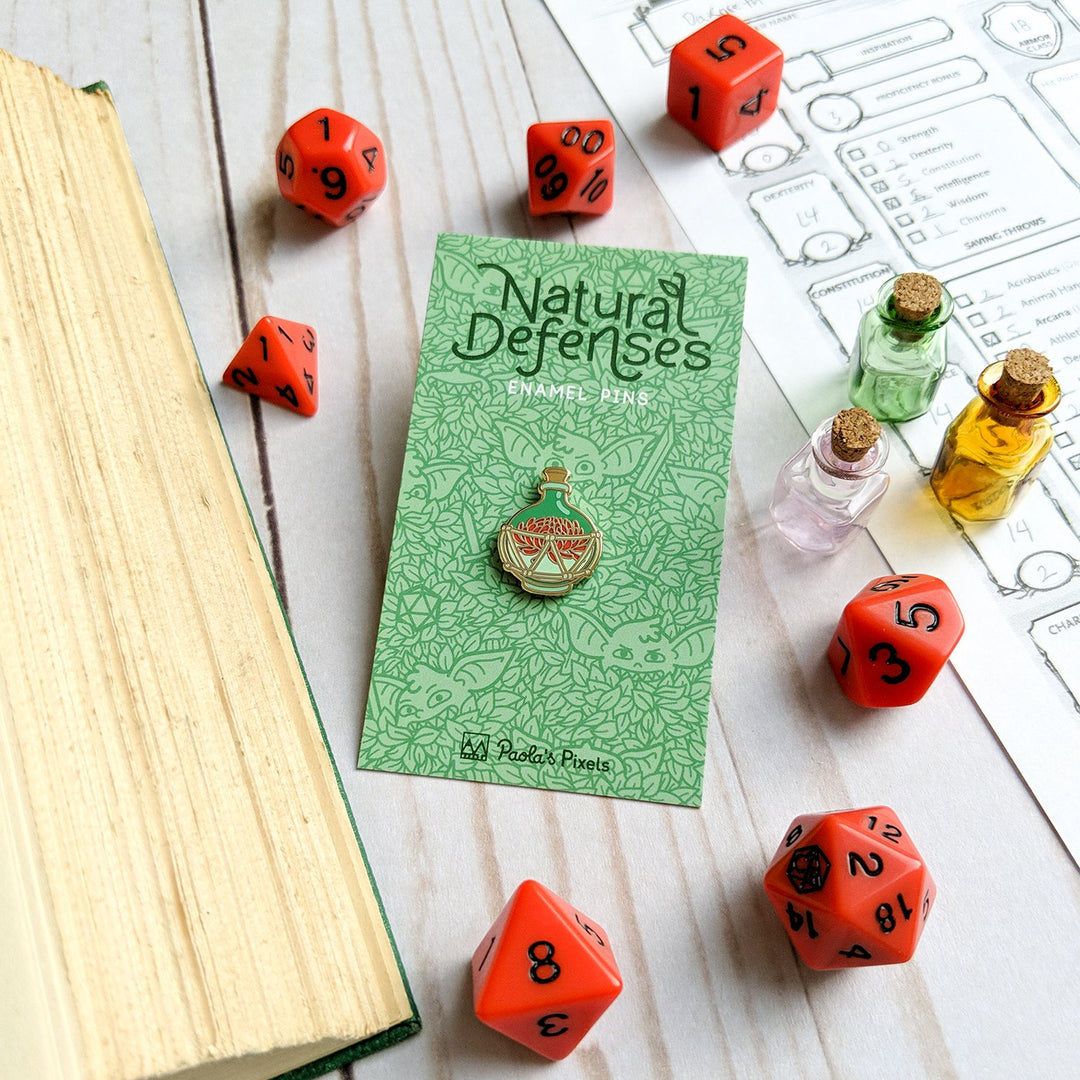 Seconds Sale! Chrysanthemum Potion Pin - Geeky merchandise for people who play D&D - Merch to wear and cute accessories and stationery Paola's Pixels