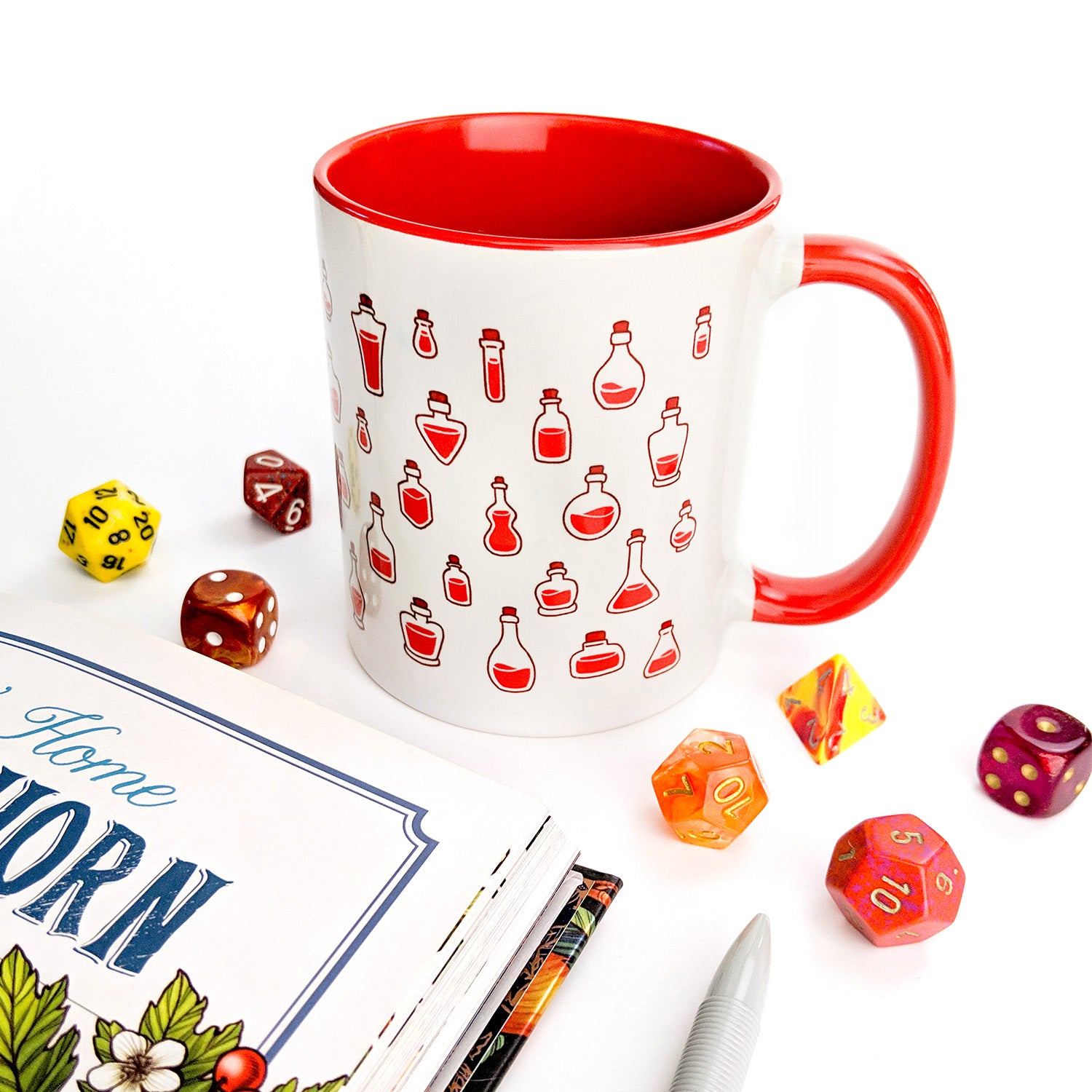 Red Healing Potions Mug - Geeky merchandise for people who play D&D - Merch to wear and cute accessories and stationery Paola's Pixels