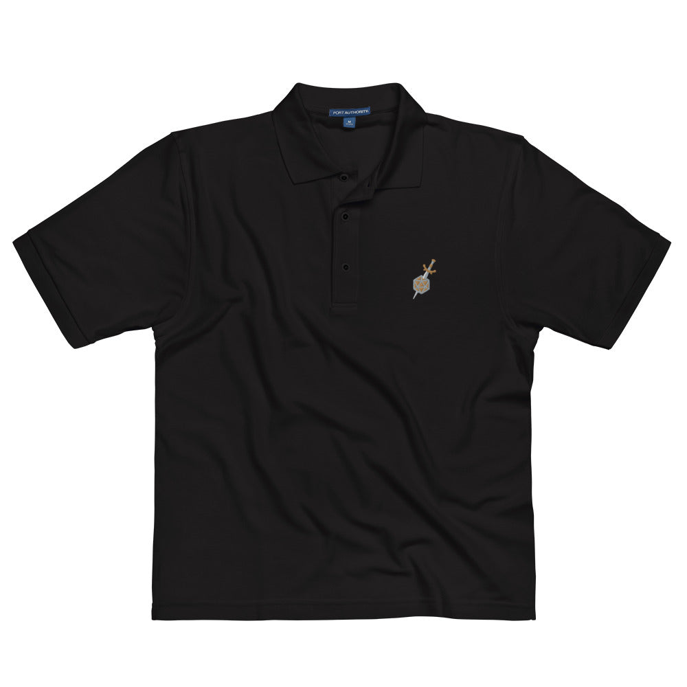 Dagger and d20 Embroidered Polo Shirt - Geeky merchandise for people who play D&D - Merch to wear and cute accessories and stationery Paola's Pixels